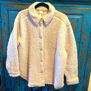 H&M Sherpa oversized shirt style jacket Medium oyster/ stone coloured